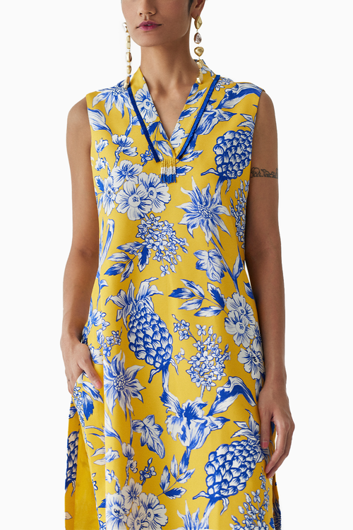 Yellow Pineapple Kurta And Pants Co-ord