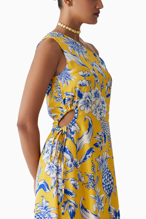 Yellow Pineapple One Shoulder Dress