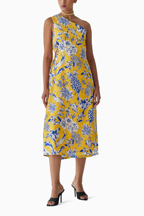 Yellow Pineapple One Shoulder Dress