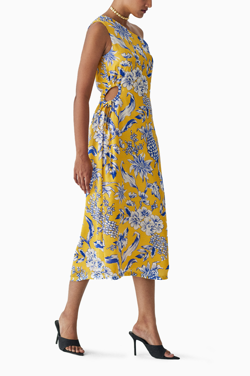 Yellow Pineapple One Shoulder Dress