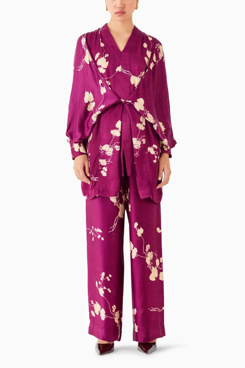 Plum Kimono Top & Pants Co-ord