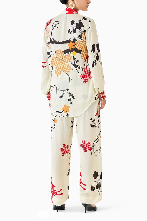 Red Crane Knot Shirt& Pants Co-ord