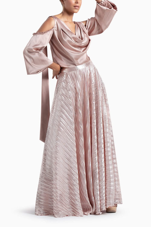 Rose Gold Metallic Top and Skirt Set