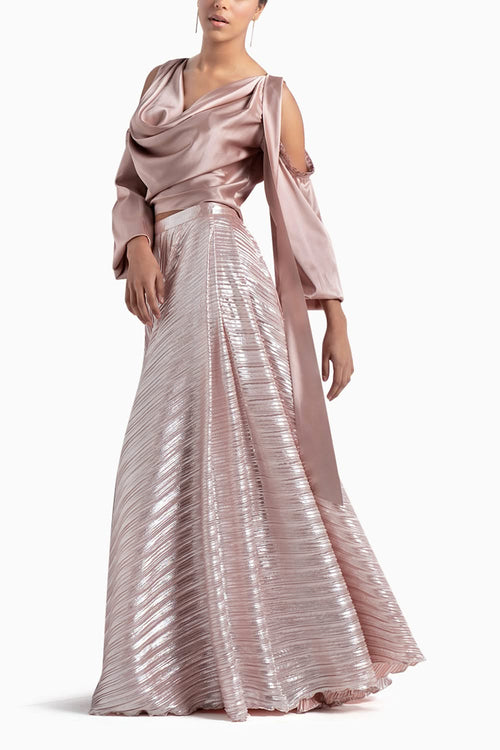 Rose Gold Metallic Top and Skirt Set
