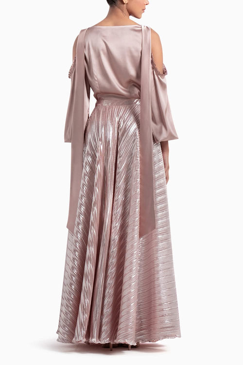 Rose Gold Metallic Top and Skirt Set