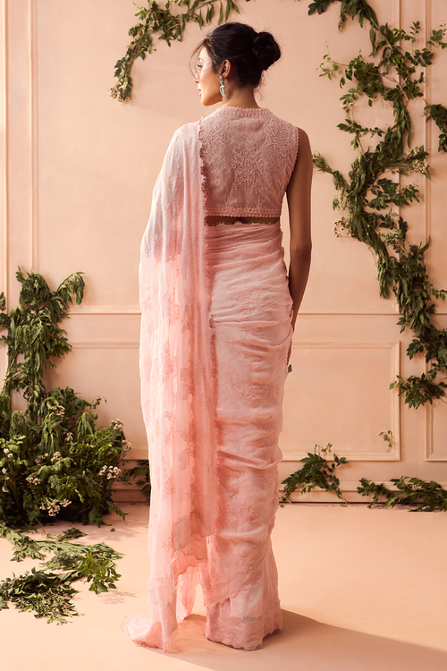 Pink Silk Crepe Saree and Blouse