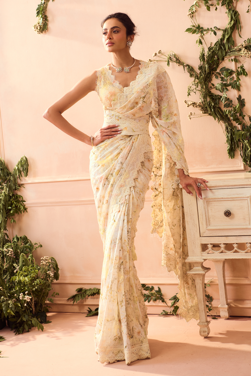 White Chiffon Saree and Blouse