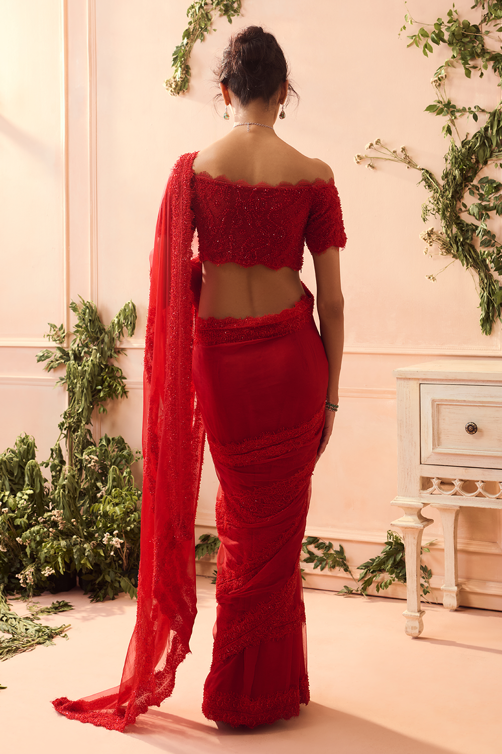 Red Silk Organza Saree with Blouse