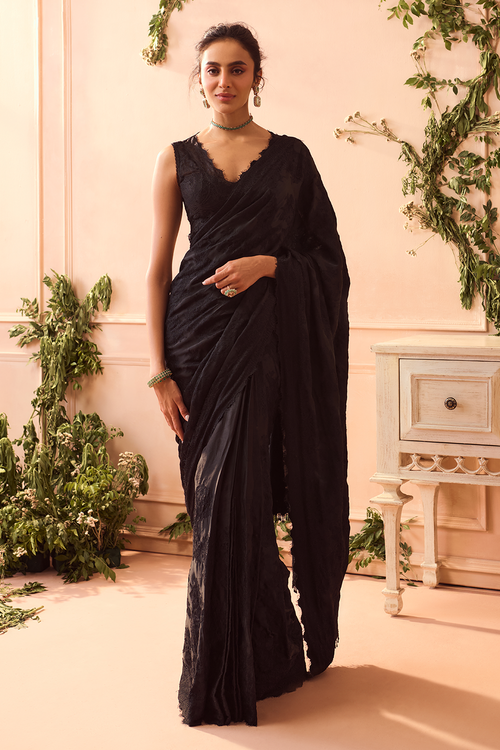 Black Lace work Saree with Blouse