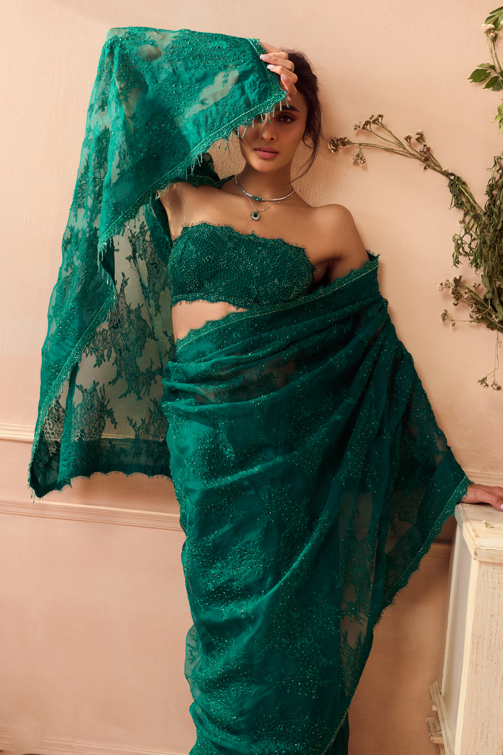 Green Silk Satin Saree with Blouse