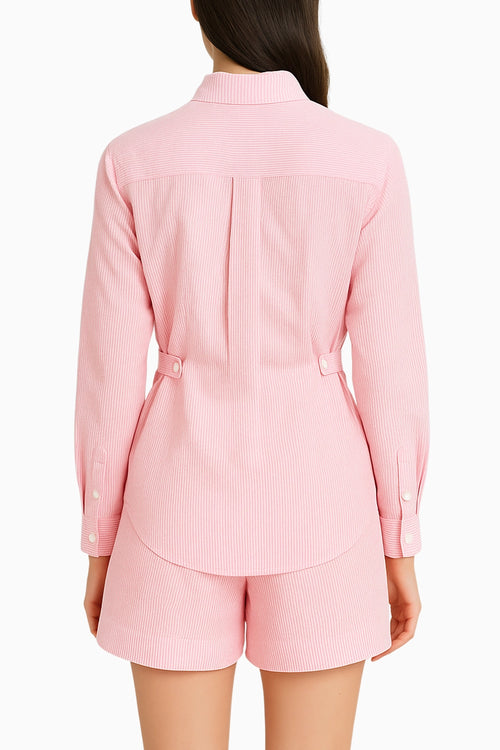 Rosette Woman Pinstripe Shirt and Shorts