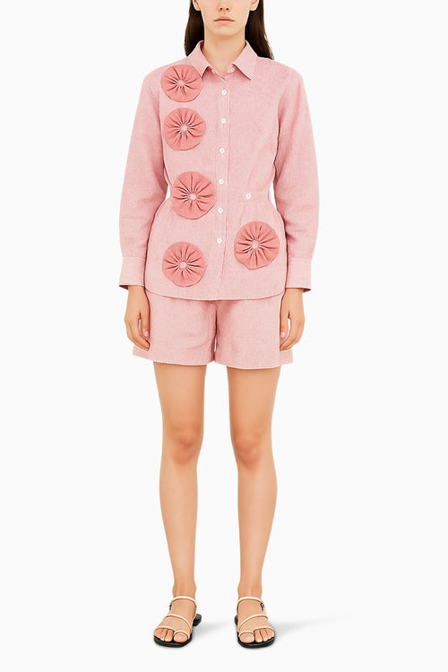 Rosette Woman Pinstripe Shirt and Shorts