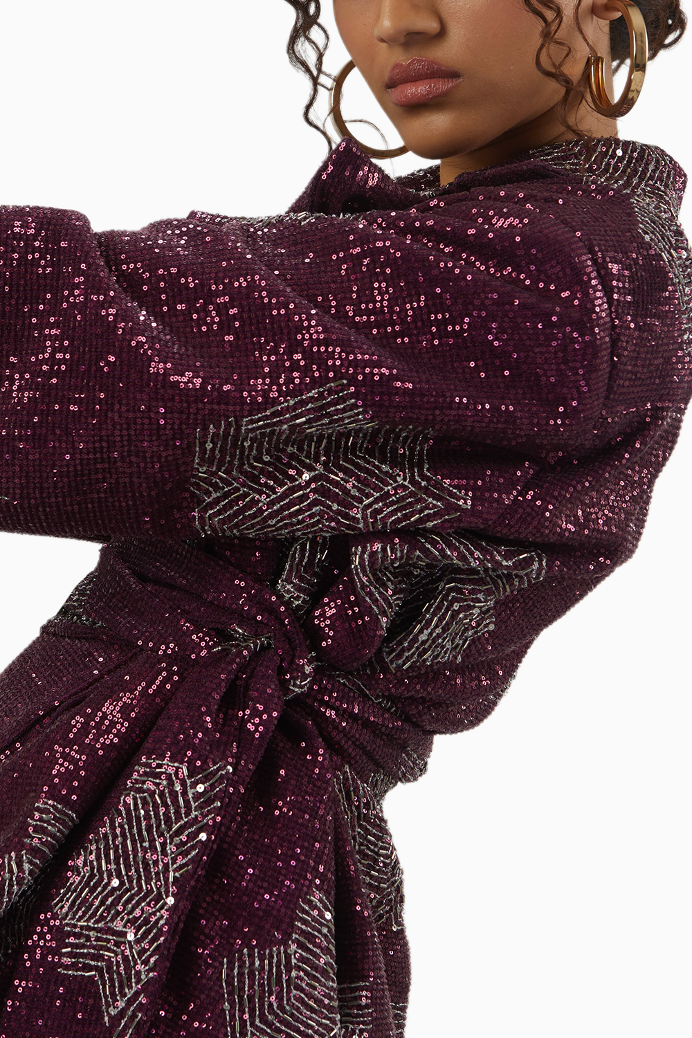 Ruby Sequin Jacket with Draped Skirt