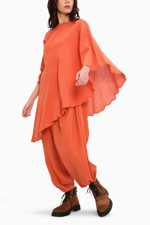 Rust Ribbed Scallop Tunic