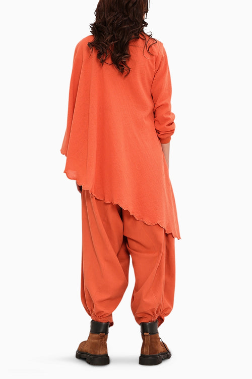 Rust Ribbed Scallop Tunic