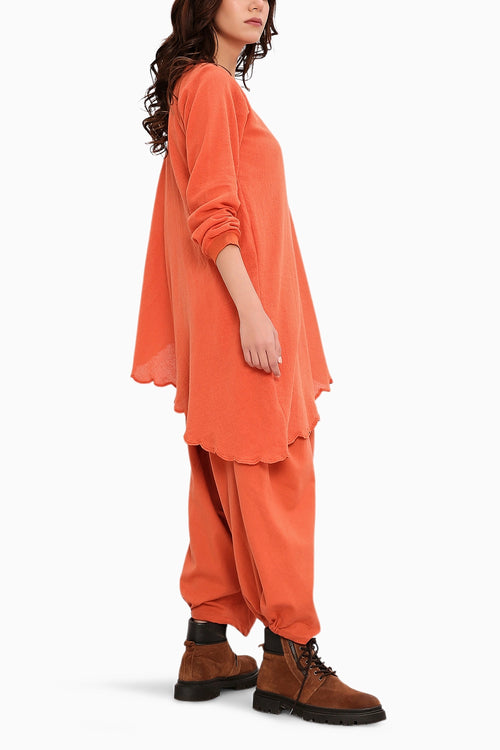 Rust Ribbed Scallop Tunic Set