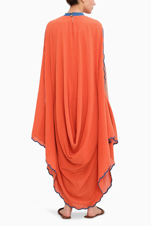 Rust Ribbed Scallop Cowl Dress