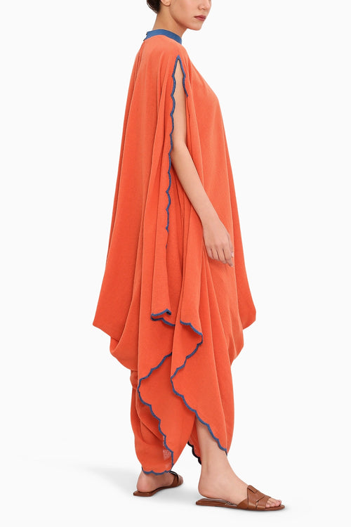 Rust Ribbed Scallop Cowl Dress