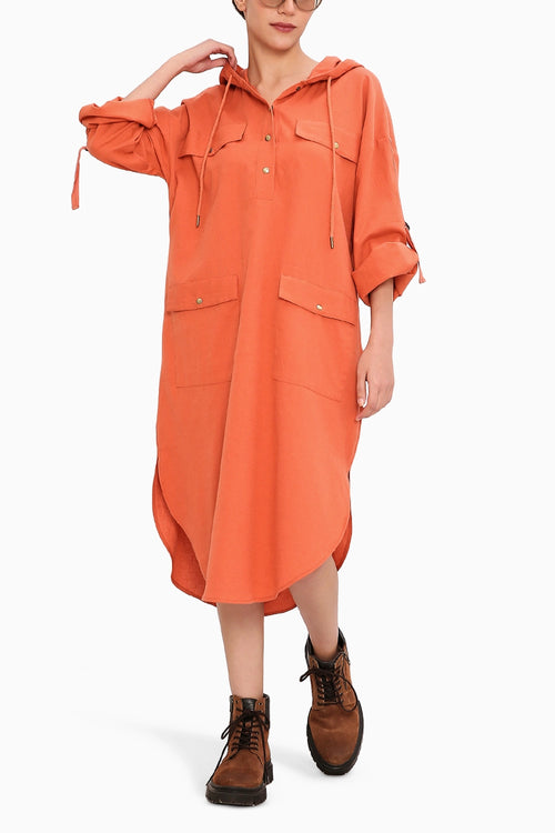 Rust Safari Pocket Hooded Dress