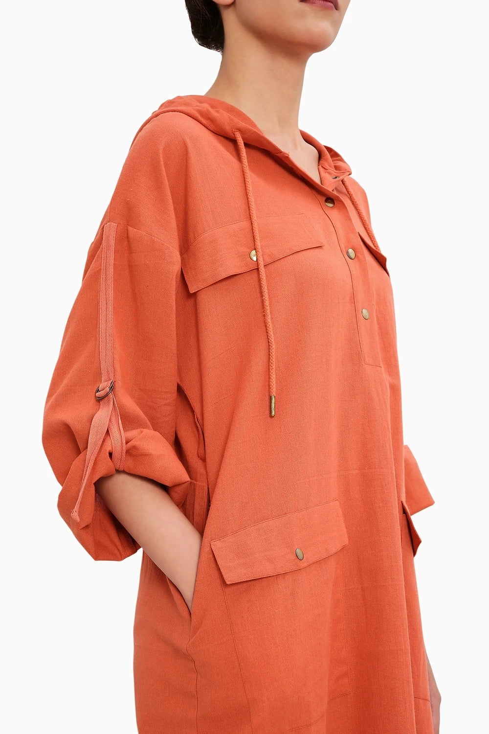 Rust Safari Pocket Hooded Dress