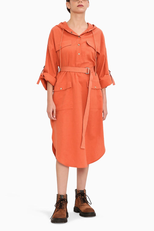 Rust Safari Pocket Hooded Dress