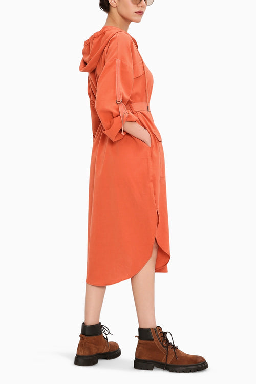 Rust Safari Pocket Hooded Dress