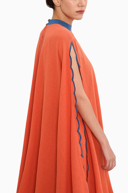 Rust Ribbed Scallop Cowl Dress