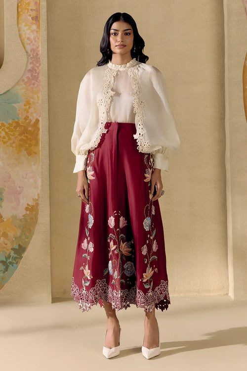 Ivory Cutwork Top And Skirt Set