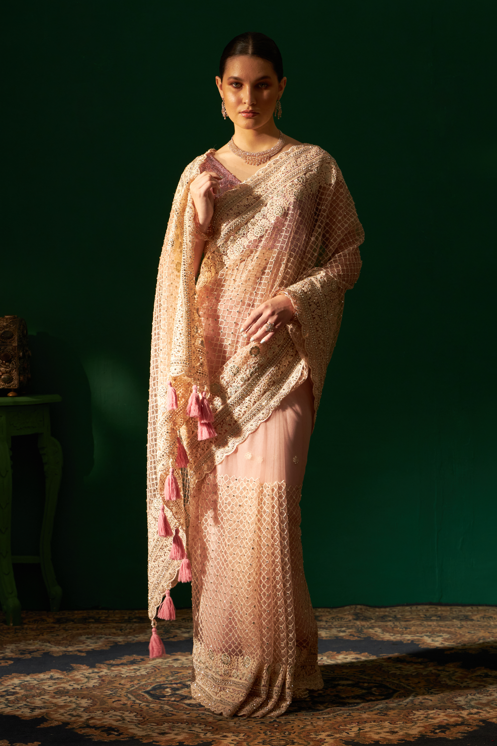 Baby Pink Saree with Swaroski Crystal Embroidery