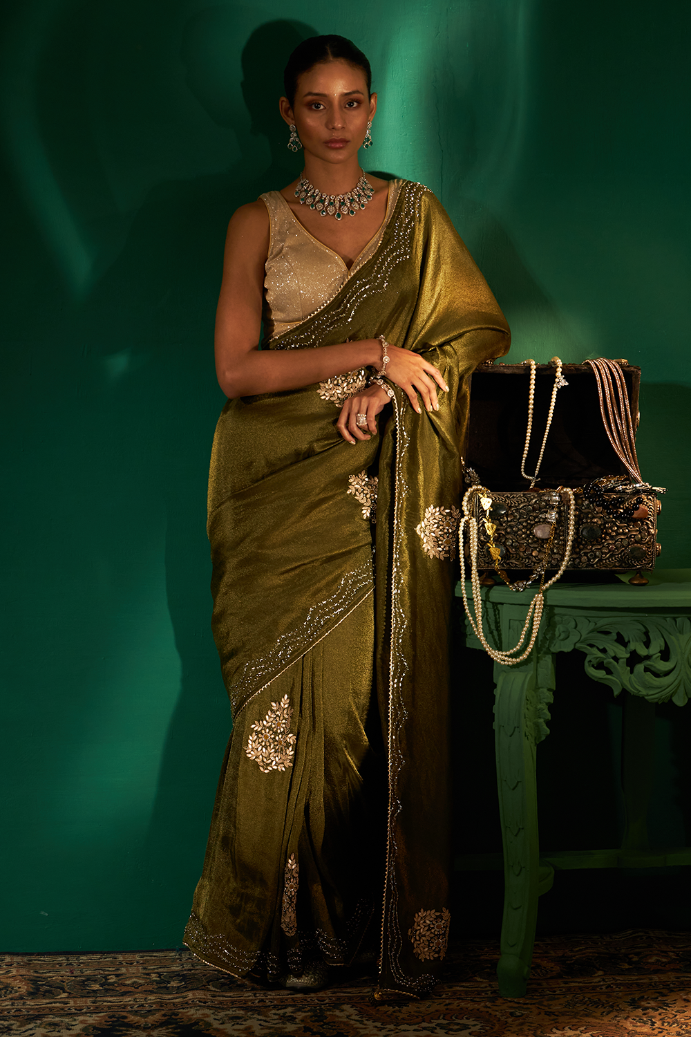 Green Silk Saree with Gota Patti Work