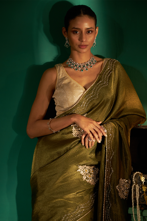 Green Silk Saree with Gota Patti Work