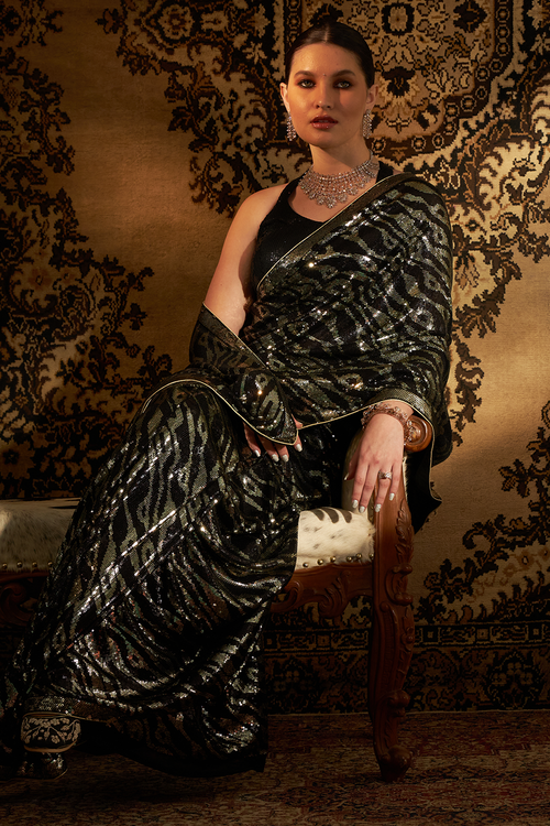 Black Pure Kashmiri Silk Saree
