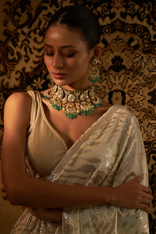 White Silk Satin Chiffon Saree