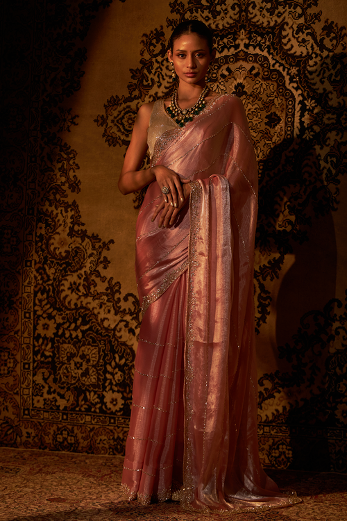 Pink Organza Grass Silk Saree