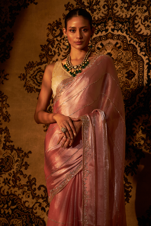 Pink Organza Grass Silk Saree