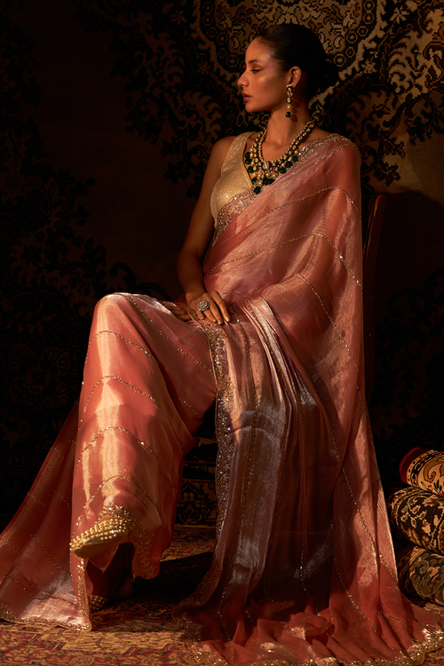 Pink Organza Grass Silk Saree