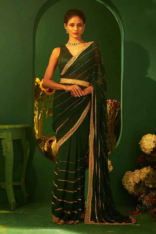 Green Chiffon Glass Fabric Saree