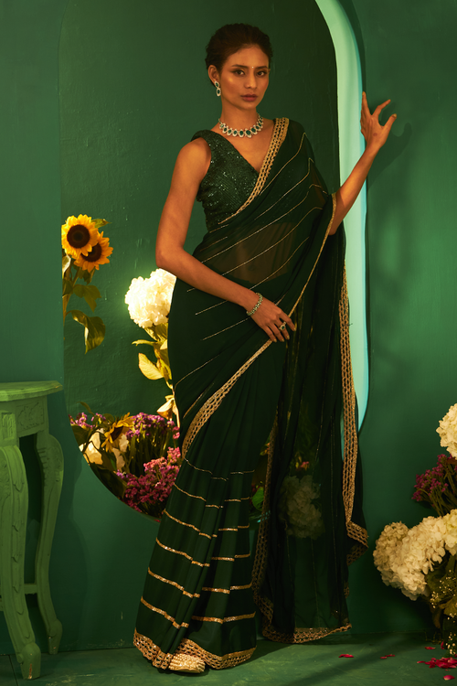 Green Chiffon Glass Fabric Saree