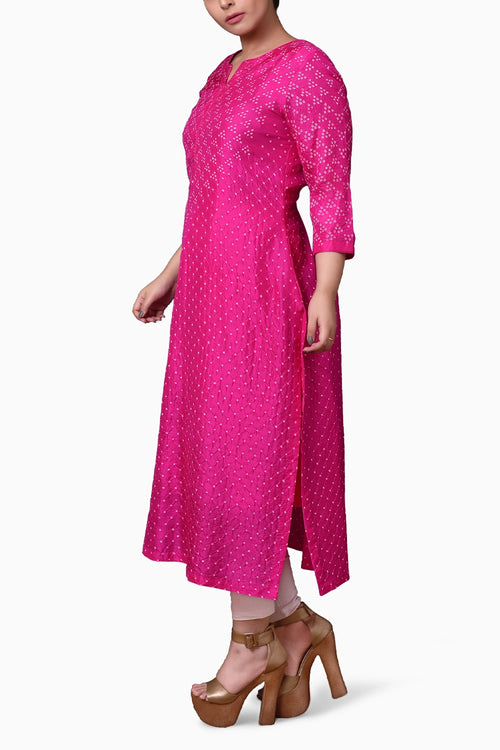 Rani Bandhani Silk Kurta