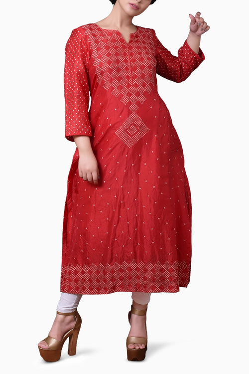 Red Geomteric Yoke Kurta
