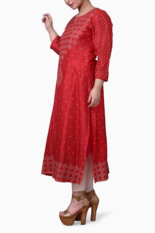 Red Geomteric Yoke Kurta