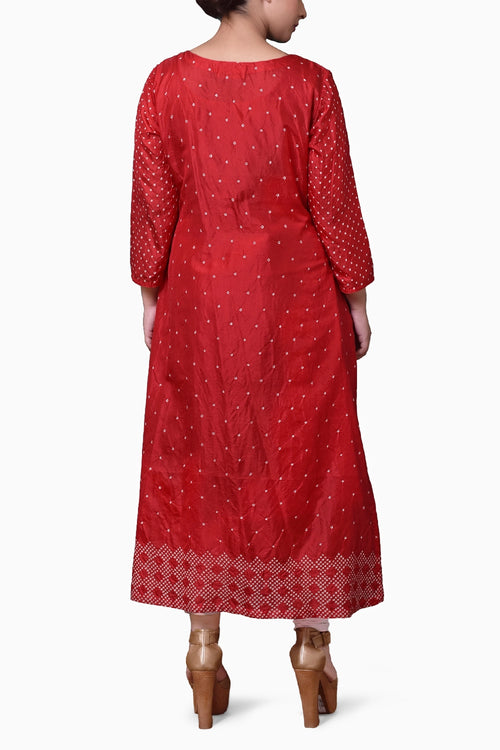 Red Geomteric Yoke Kurta