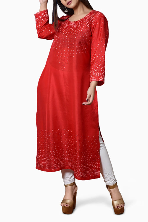 Red Radial Bandhani Kurta
