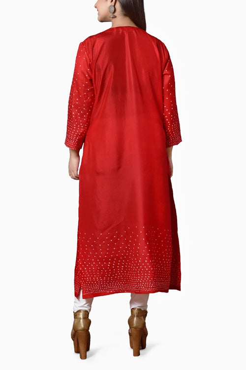 Red Radial Bandhani Kurta
