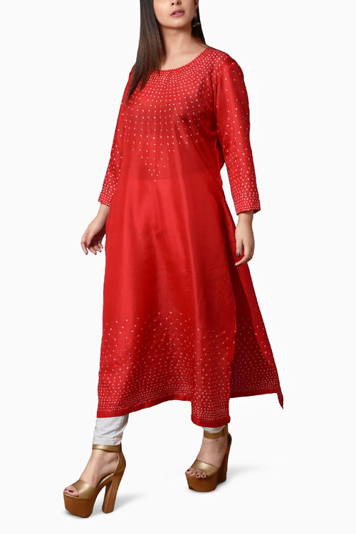 Red Radial Bandhani Kurta