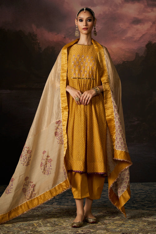 Saif Gold With Mustard Yellow Border Dupatta
