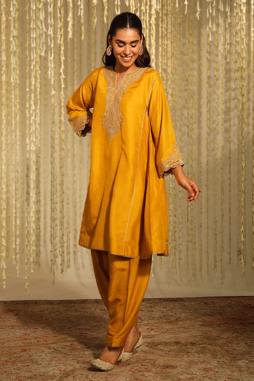 Mehnaaz Glaze Mustard Kurta Set