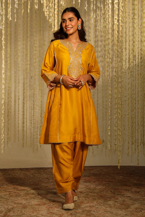 Mehnaaz Glaze Mustard Kurta Set