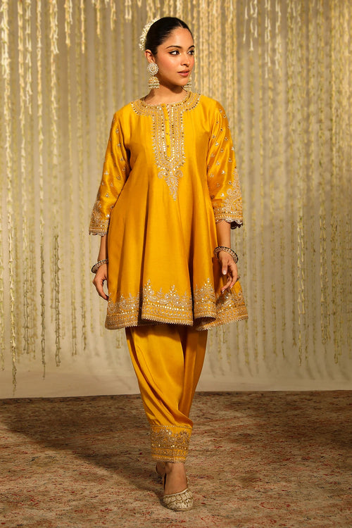 Warizah Glaze Mustard Kurta Set