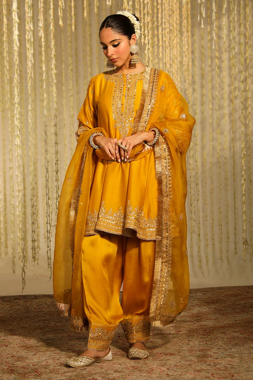 Warizah Glaze Mustard Kurta Set